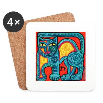 chat bleu - Dessous de verre (lot de 4) - blanc - Devant