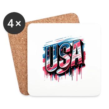 États-Unis États-Unis d’Amérique Design Logo - Dessous de verre (lot de 4) - blanc - Devant