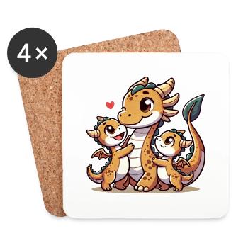 Loving Dragon Parent With Two Cute Kids - Coasters (set of 4) - white - Front