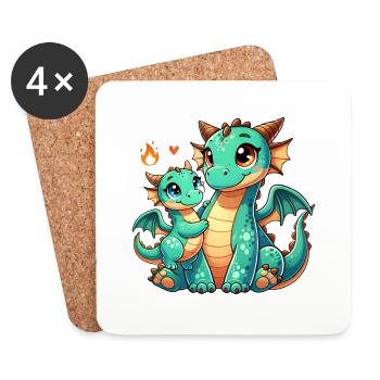 Loving Dragon Parent with Child - Untersetzer (4er-Set) - Weiß - Vorne