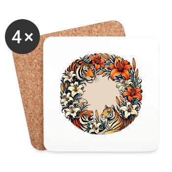 Tigres et lys tigrés - Dessous de verre (lot de 4) - blanc - Devant