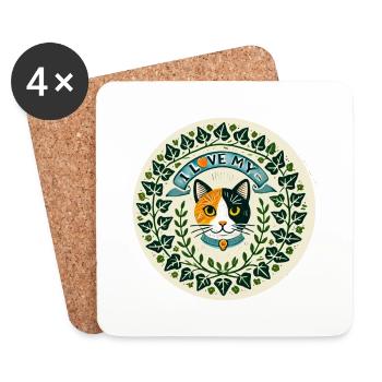 Ich liebe meine Katzekatze - Untersetzer (4er-Set) - Weiß - Vorne