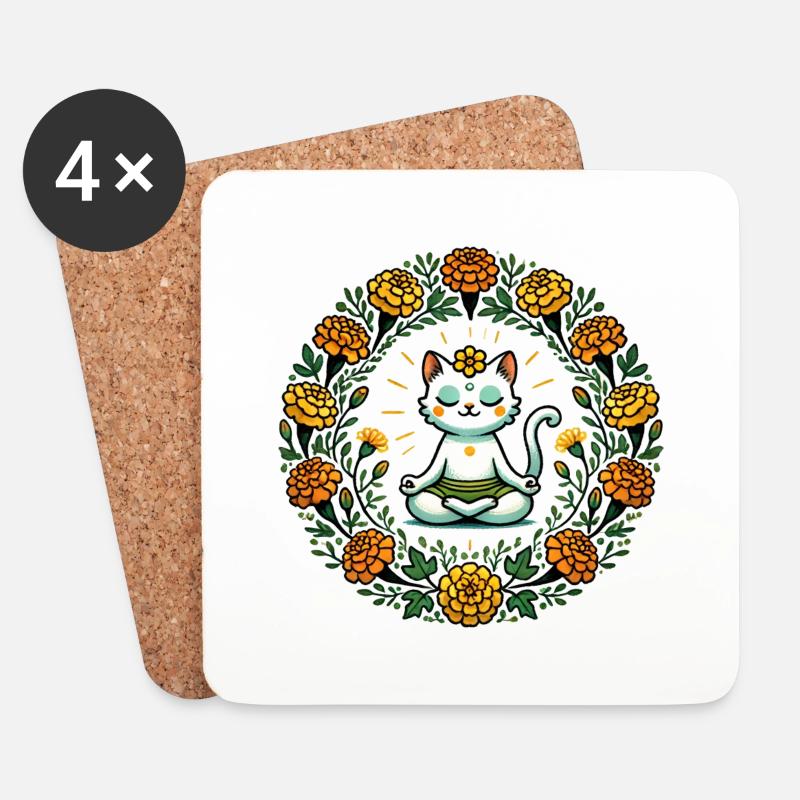 Zen-Katze - Untersetzer (4er-Set) - Weiß