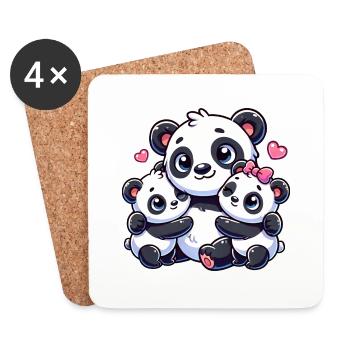 Parent panda aimant avec deux enfants mignons - Dessous de verre (lot de 4) - blanc - Devant