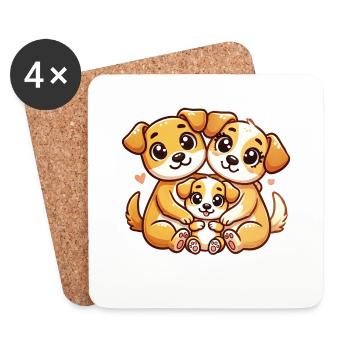 Chien aimant famille mère et père avec un enfant - Dessous de verre (lot de 4) - blanc - Devant
