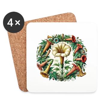 Vintage Trumpet Flower - Coasters (set of 4) - white - Front