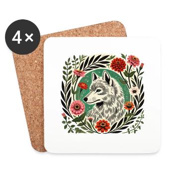 Loup - Dessous de verre (lot de 4) - blanc - Devant