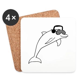 Cool DJ Dolphin Jumps Sunglasses Party Music - Coasters (set of 4) - white - Front