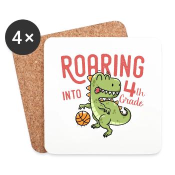 Roaring into 4th Grade Dinosaur Basketball - Dessous de verre (lot de 4) - blanc - Devant