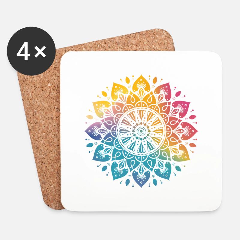 Regenbogen Mandala - Untersetzer (4er-Set) - Weiß