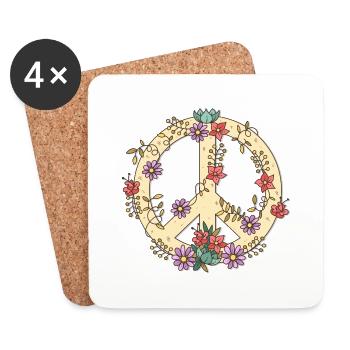 Peace Love 60's 70's Groovy Costume Flowers - Dessous de verre (lot de 4) - blanc - Devant