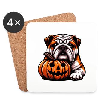 Halloween Englische Bulldogge - Jack o Laterne Herbst - Untersetzer (4er-Set) - Weiß - Vorne