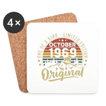 Birthday Gift | Vintage Born October 1969 - Coasters (set of 4) - white - Front