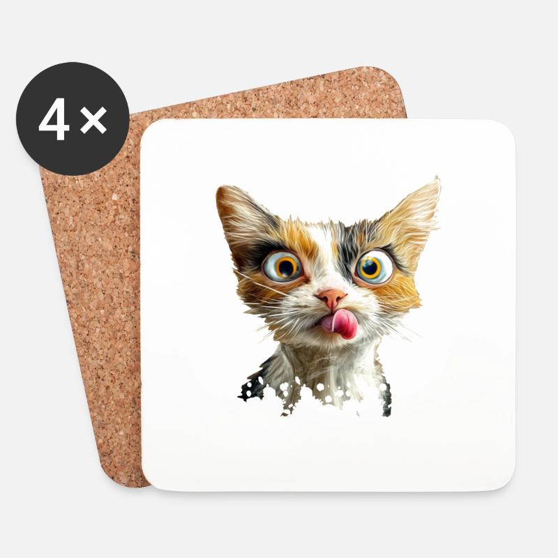 Funny Cat - Untersetzer (4er-Set) - Weiß