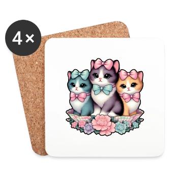Vintage Kittens Wearing Bows - Coasters (set of 4) - white - Front
