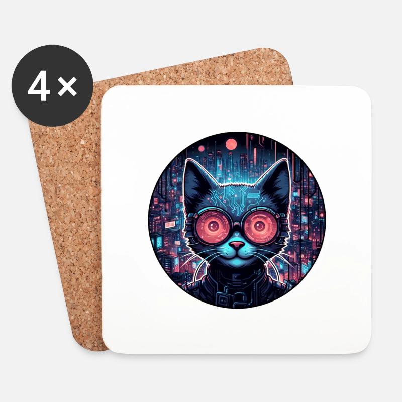 Futuristic Cyber Cat - Coasters (set of 4) - white