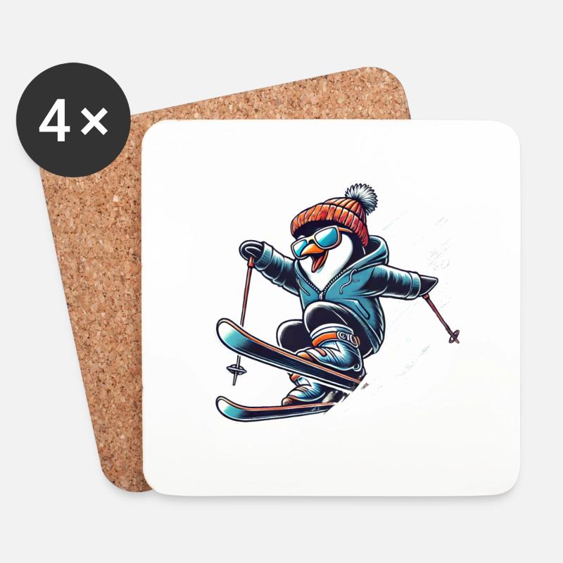 Ski Pinguin - Untersetzer (4er-Set) - Weiß