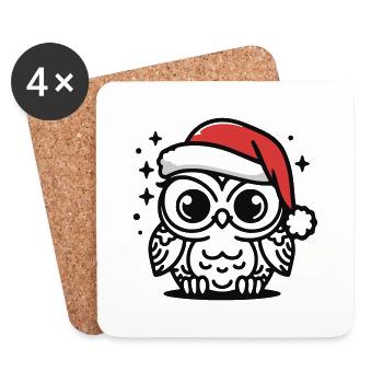 Süße Eule weihnachtlich - Untersetzer (4er-Set) - Weiß - Vorne