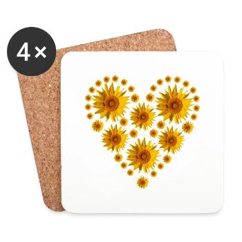 Tournesols - Coeur - Dessous de verre (lot de 4) - blanc - Devant