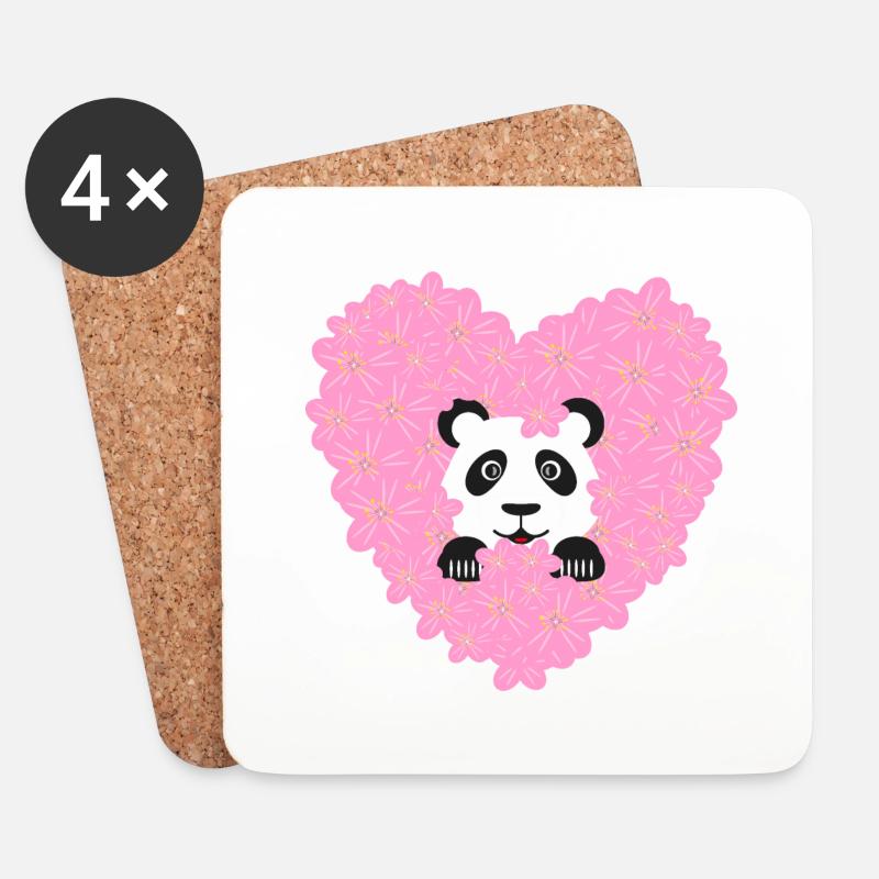Herz mit Kirschblüten und lustigen Panda. - Untersetzer (4er-Set) - Weiß