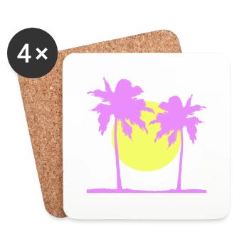 Deux Palmiers Île Soleil Coucher De Soleil Rond Rose - Dessous de verre (lot de 4) - blanc - Devant