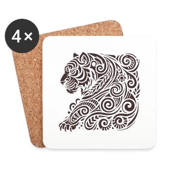 Tigre Tribal - Dessous de verre (lot de 4) - blanc - Devant