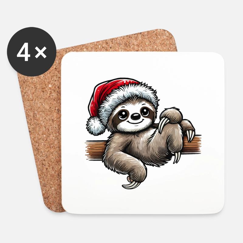 Faultier Weihnachten - Untersetzer (4er-Set) - Weiß