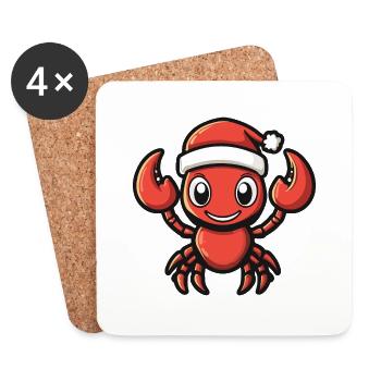 Crabe homard Noël - Dessous de verre (lot de 4) - blanc - Devant