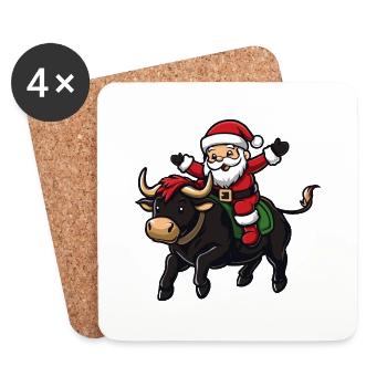 Taureau Père Noël dessin animé - Dessous de verre (lot de 4) - blanc - Devant