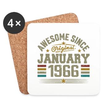 Rétro Cadeau D'anniversaire Nées En Janvier 1966 - Dessous de verre (lot de 4) - blanc - Devant