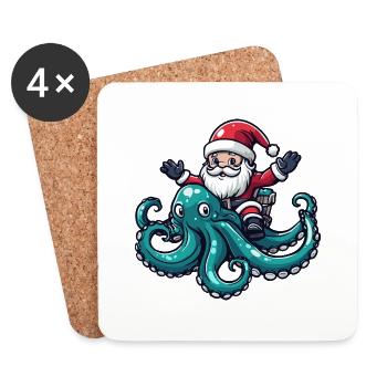 Pieuvre Père Noël Dessin animé - Dessous de verre (lot de 4) - blanc - Devant