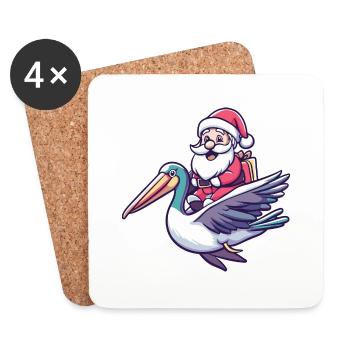 Pelikan Vogel Weihnachtsmann Cartoon - Untersetzer (4er-Set) - Weiß - Vorne
