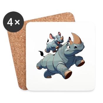 Nashorn mit herumtollendem Kind - Untersetzer (4er-Set) - Weiß - Vorne