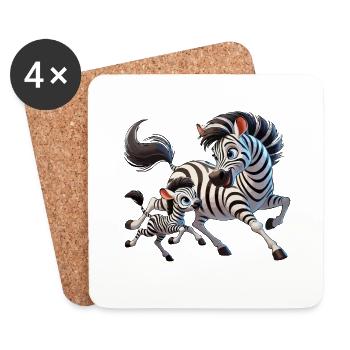 Zebra-Mutter mit herumtollendem Kind - Untersetzer (4er-Set) - Weiß - Vorne
