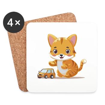 Tigerinchen – Der kleine Rennfahrer! - Untersetzer (4er-Set) - Weiß - Vorne