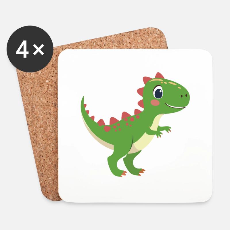 Düwex – Der coole T-Rex mit roten Zacken - Untersetzer (4er-Set) - Weiß