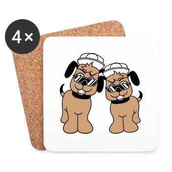 2 DJ chiens lunettes de soleil adolescent casquette casquette équipe - Dessous de verre (lot de 4) - blanc - Devant
