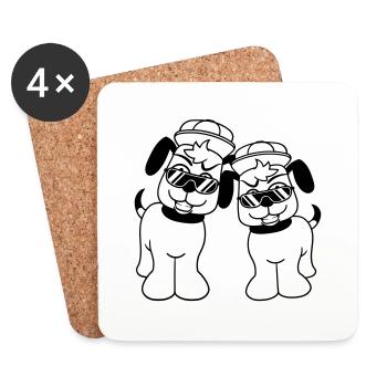 2 DJ chiens lunettes de soleil adolescent casquette casquette équipe - Dessous de verre (lot de 4) - blanc - Devant