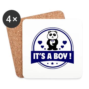 Es ist ein Junge – Panda-Design zur Babyankündigun - Untersetzer (4er-Set) - Weiß - Vorne