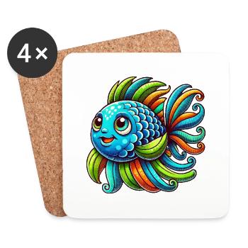 Bande dessinée de poisson - Dessous de verre (lot de 4) - blanc - Devant
