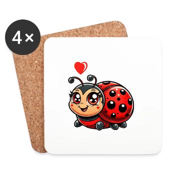 Ladybug Cartoon Animal Heart - Coasters (set of 4) - white - Front