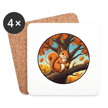 Eichhörnchen mit einer Eichel im Baum - Untersetzer (4er-Set) - Weiß - Vorne