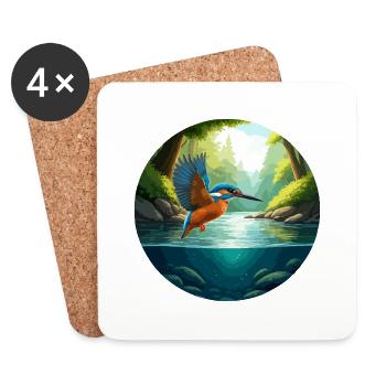Le martin-pêcheur vole au-dessus du ruisseau - Dessous de verre (lot de 4) - blanc - Devant