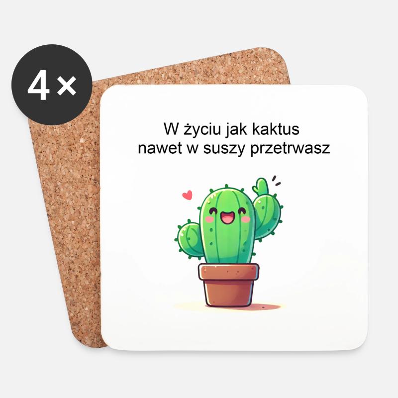 Kaktus - Untersetzer (4er-Set) - Weiß