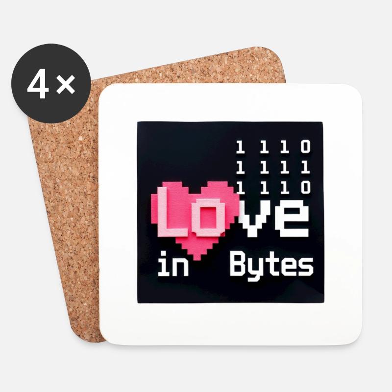 Liebe in Bytes Pixel Art - Untersetzer (4er-Set) - Weiß