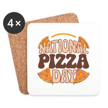 National Pizza Day 2025 Geschenk zum Pizzatag - Untersetzer (4er-Set) - Weiß - Vorne
