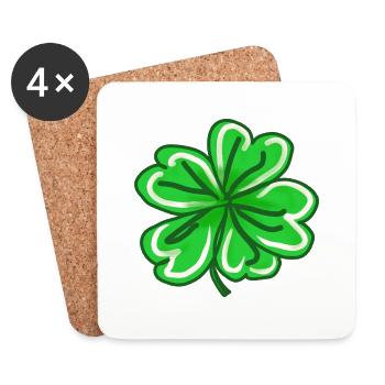 Shamrock Hand Painted Lucky Leaf St patricks day - Coasters (set of 4) - white - Front