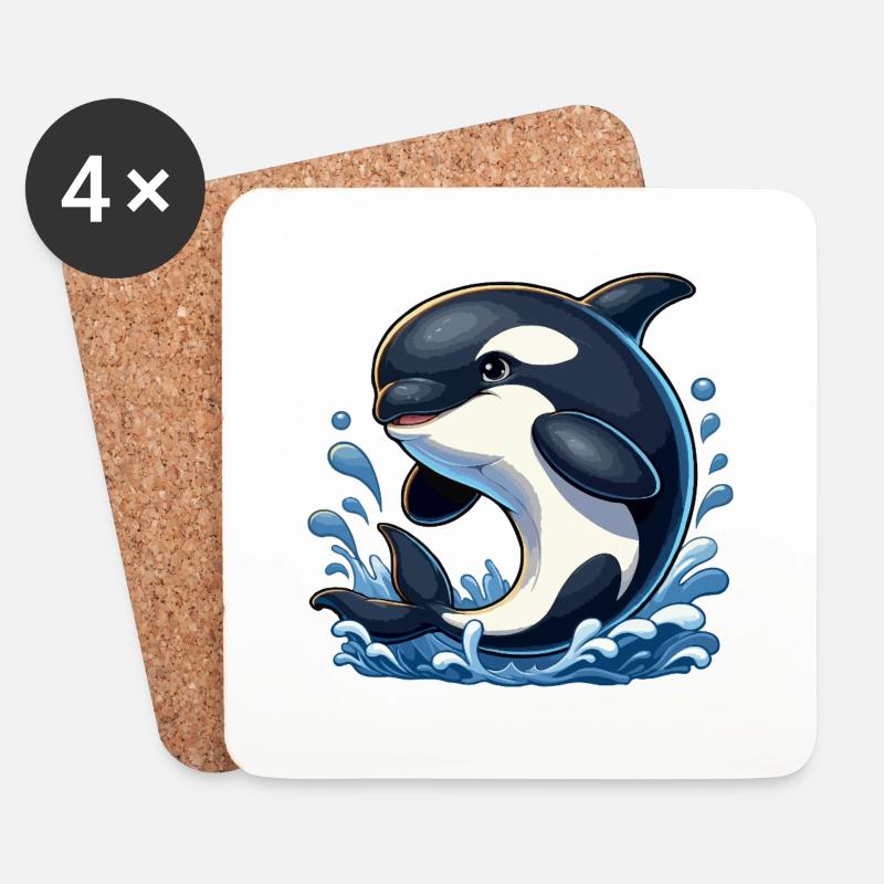 Orca springt - Untersetzer (4er-Set) - Weiß