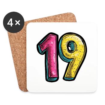 19 Zahl Bunt - Untersetzer (4er-Set) - Weiß - Vorne