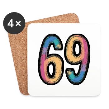 69 Zahl Bunt - Untersetzer (4er-Set) - Weiß - Vorne